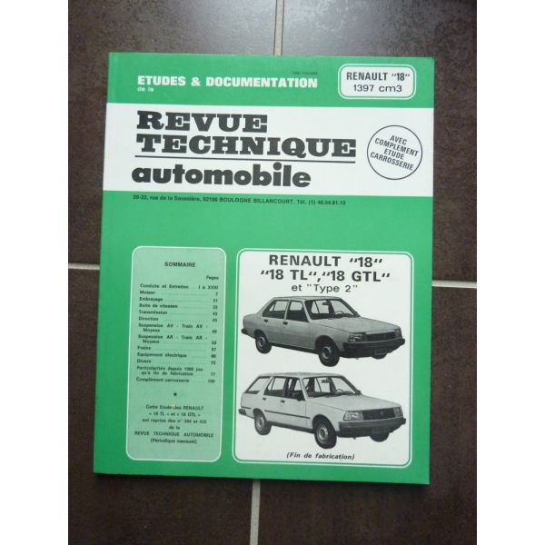 R18 TL GTL Type 2  Revue Technique RENAULT