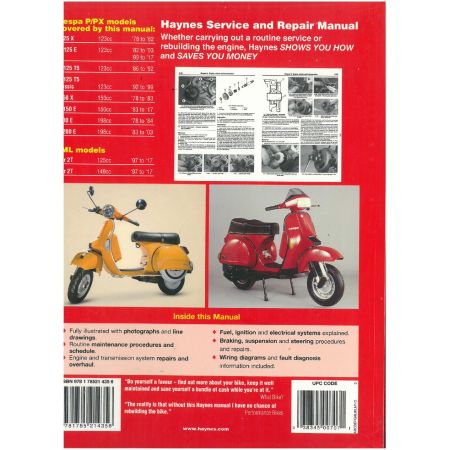 P PX 125 150 and 200 Revue technique Haynes VESPA Anglais