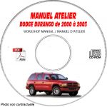 DODGE DURANGO de 2000 à 2003 TYPE  DN   Manuel d'Atelier sur CD-ROM Anglais