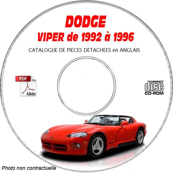 DODGE VIPER SRT-10 de 1992 à 1996 TYPE ZR  Catalogue des Pièces Détachées sur CD-ROM Anglais