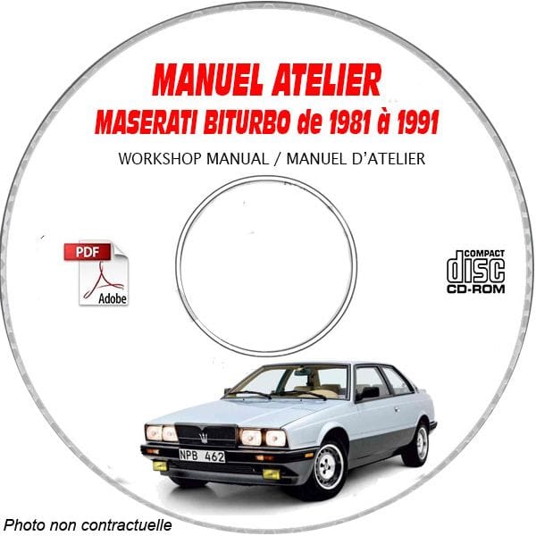 MASERATI BITURBO de 1981 a 1991  Types : 222 + 422 + 228 + 430 + karif + 2.24v + spyder  Manuel d'Atelier sur CD-ROM anglais