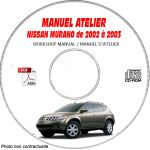 NISSAN MURANO de 2002 et 2003 TYPE: Z50    S + SL + GXE  Manuel d'Atelier sur CD-ROM Anglais