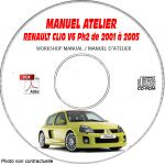 RENAULT CLIO V6 de 2001 à 2005 TYPE CB1U Phase 2  Manuel Atelier  sur CD-ROM FR