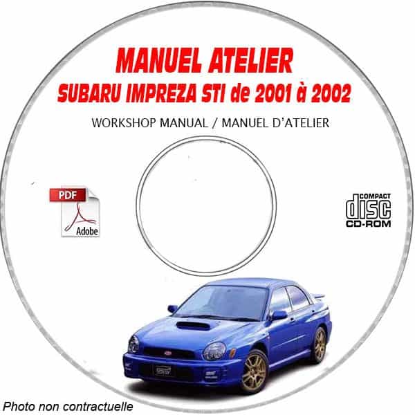 SUBARU IMPREZA STI de 2001 a 2002  Manuel d'Atelier sur CD-ROM Anglais