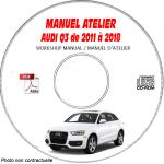 AUDI Q3 de 2011 à 2018  Type : 8U  Manuel Atelier  sur CD-ROM Anglais