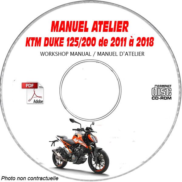KTM DUKE de 2011 à 2018 - 200 de 2012 à 2013  Manuel d'Atelier sur CD-ROM Anglais