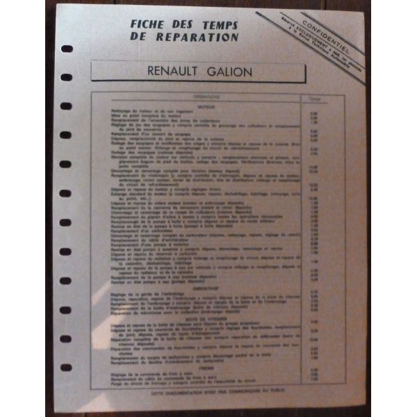 Galion - Fiche Temps RENAULT