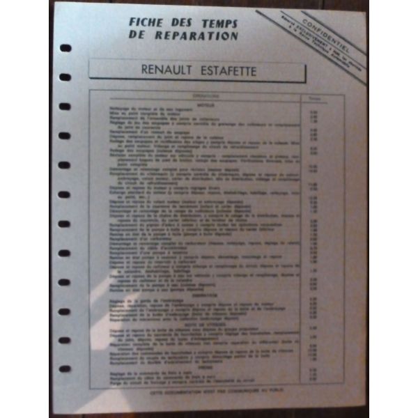 Estafette - Fiche Temps RENAULT