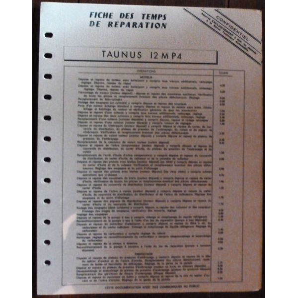 TAUNUS 12MP4 - Fiche Temps FORD