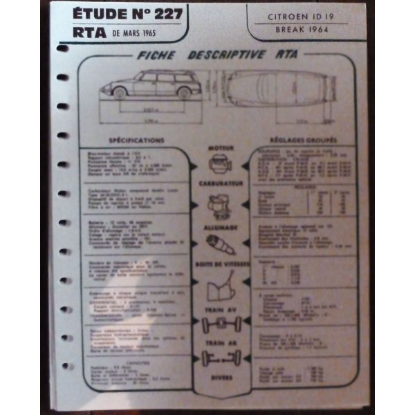 ID19 Break 1964 Fiche Technique Citroen