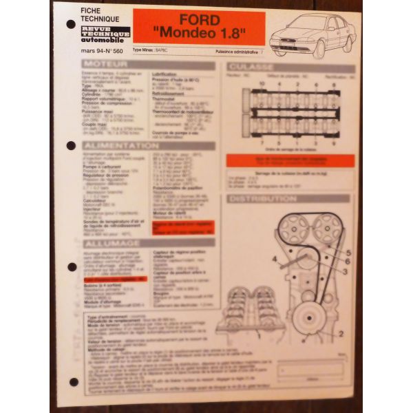 Mondeo 1.8 -  Fiche Technique Ford