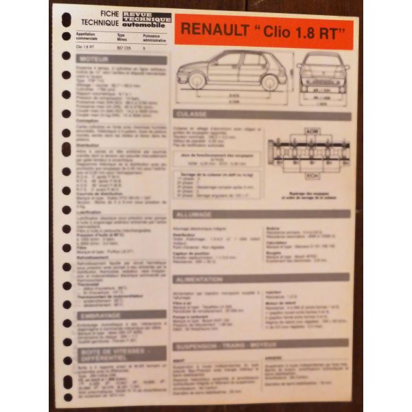 Clio 1.8RT -   Fiche Technique Renault