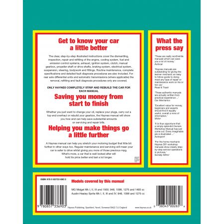 Midget Austin-Healey Sprite 58-80 Revue technique Haynes MG Anglais