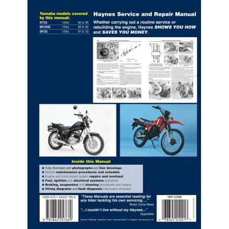 XT SR 125 82-03 Revue technique Haynes YAMAHA Anglais