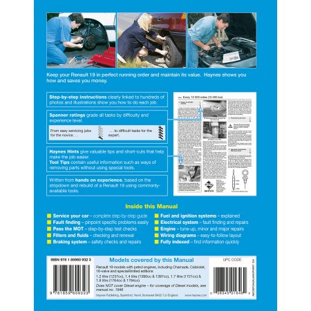 R19 Petrol  F to N 89-96 Revue technique Haynes RENAULT Anglais