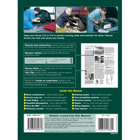 216 416 Petrol  G to N 89-96 Revue technique Haynes ROVER Anglais
