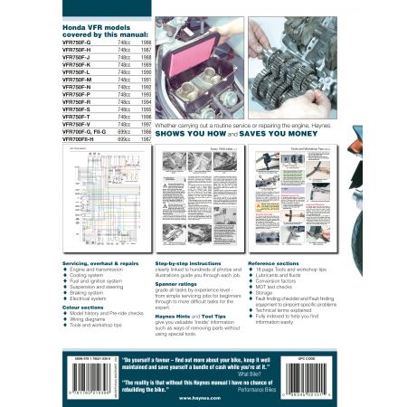 VFR 750 700 V-Fours 86-97  Revue technique Haynes HONDA Anglais