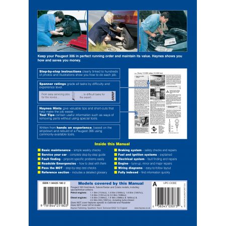 306 Petrol Die 93-02 Revue technique Haynes PEUGEOT Anglais