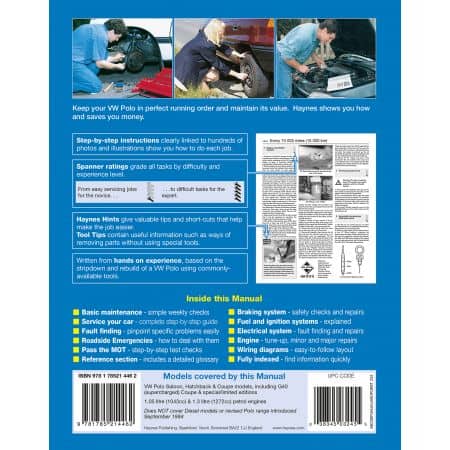 Polo Petrol  H to L 90-94 Revue technique Haynes VW VOLKSWAGEN Anglais