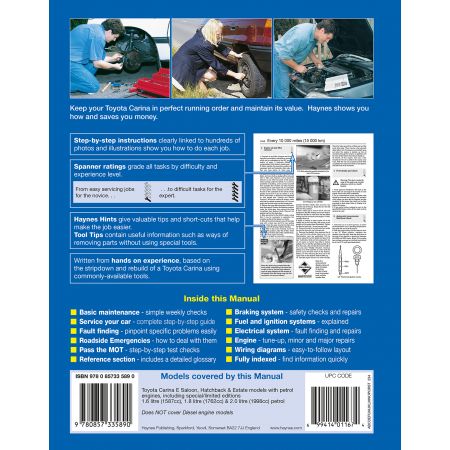 Carina E Petrol  J to P 92-97 Revue technique Haynes TOYOTA  Anglais