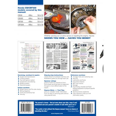 CB500 93-02 CBF500 03- 08 Revue technique Haynes HONDA Anglais