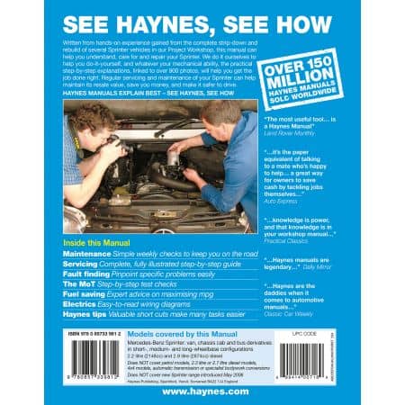 Sprinter Die 95-06 Revue technique Haynes MERCEDES Anglais