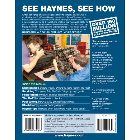 Transit Connect Die 02-11 Revue technique Haynes FORD Anglais