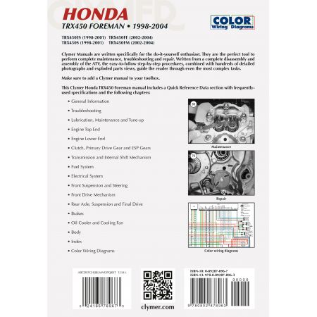 revue technique TRX450 Foreman 98-04 Revue technique Clymer HONDA Anglais
