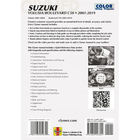 Volusia/Boulevard C50 01-19 Revue technique Clymer SUZUKI Anglais