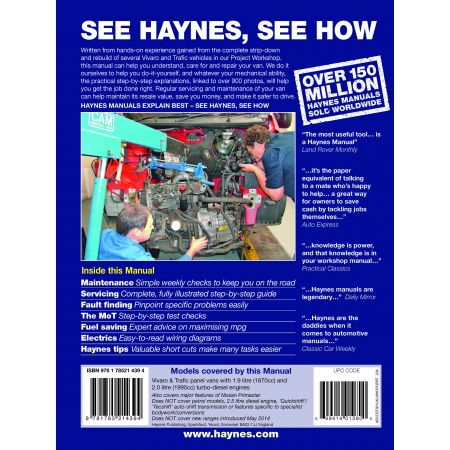 Trafic Die 01-11 Revue technique Haynes RENAULT Anglais