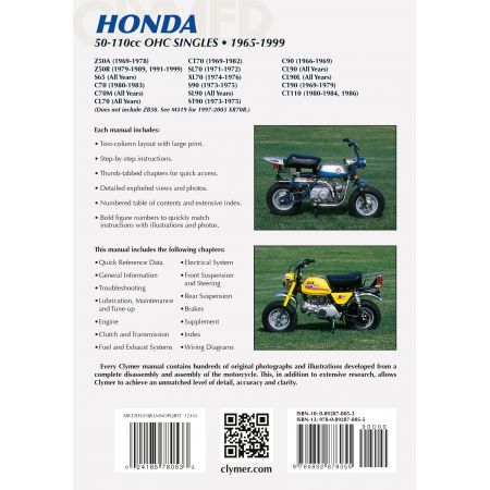 50-110CC OHC SINGLES 65-99 Revue technique Clymer HONDA Anglais
