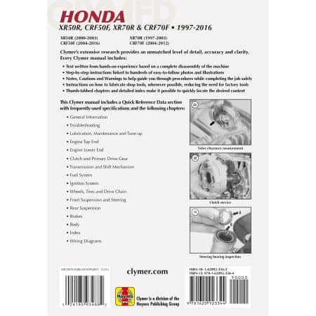 XR50R CRF50F XR70R CRF70F 97-09 Revue technique Clymer HONDA Anglais