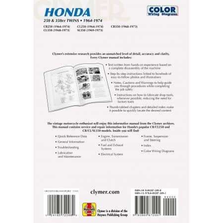 250-350cc Twins 64-74 Revue technique Clymer HONDA Anglais
