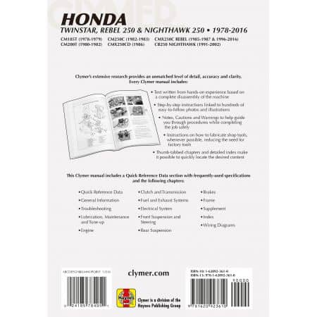 Twinstar, Rebel 250 & Nighthawk 250 78-03 Revue technique Clymer HONDA Anglais