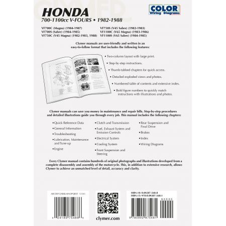 700-1100cc V-Fours 82-88 Revue technique Clymer HONDA Anglais