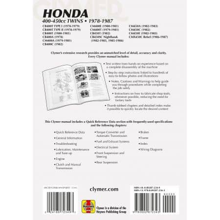 400-450 Twins 78-87 Revue technique Clymer HONDA Anglais