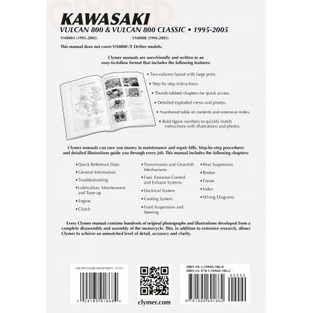 Vulcan 800 & Classic 95-05 Revue technique Clymer KAWASAKI Anglais