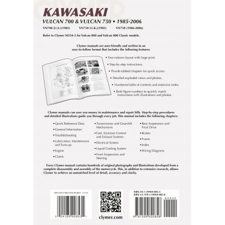 Vulcan 700 - Vulcan 750 85-06 Revue technique Clymer KAWASAKI Anglais