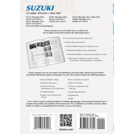 125-400cc Singles 64-81 Revue technique Clymer SUZUKI Anglais