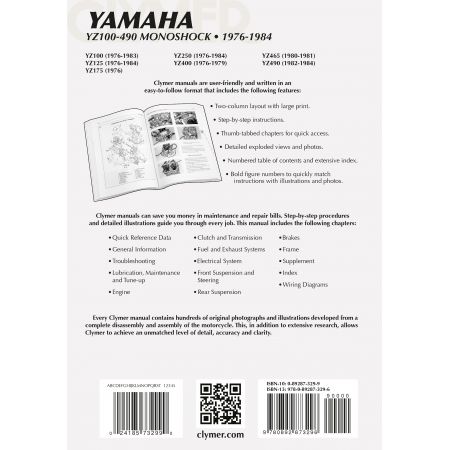 YZ 100-490 Monoshock 76-84 Revue technique Clymer YAMAHA Anglais