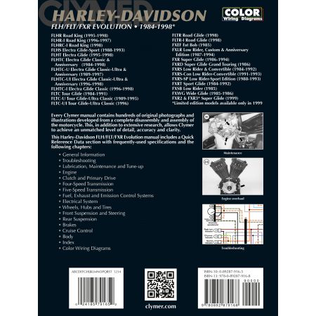 Electra Glide Road King FLH FLT FXR 84-98 Revue technique Clymer HARLEY Anglais