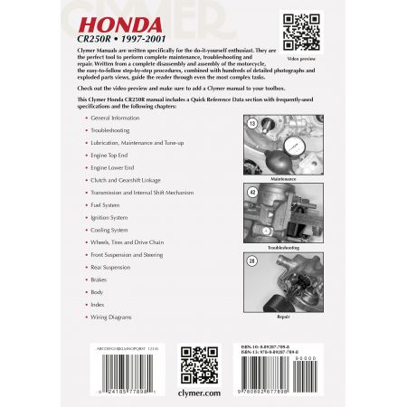 CR250 97-01 Revue technique Clymer HONDA Anglais