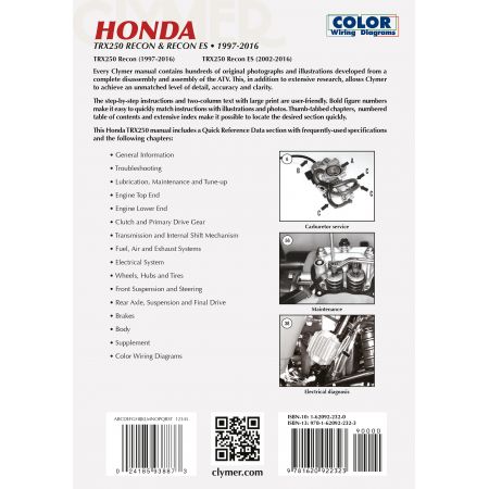 TRX250 Recon ES 97-16 Revue technique Clymer HONDA Anglais