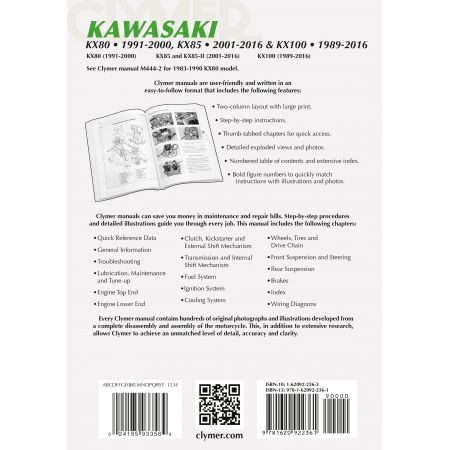 KX80 KX85 KX100 89-16 Revue technique Clymer KAWASAKI Anglais