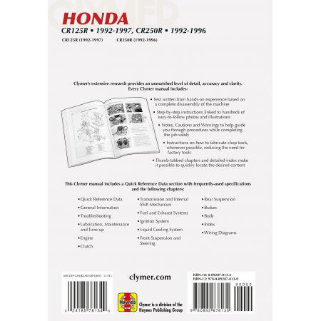 CR125R - CR250R 92-97 Revue technique Clymer HONDA Anglais