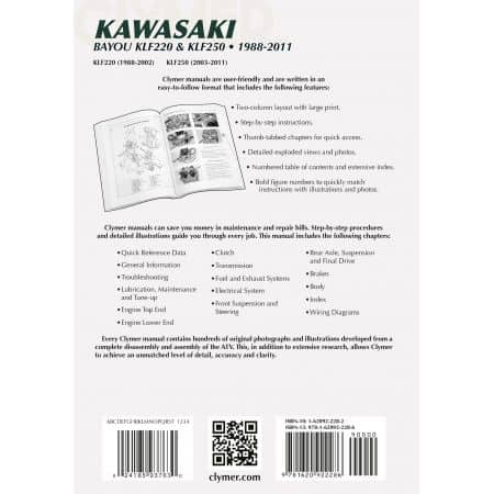 Bayou KLF220 KLF250 88-10 Revue technique Clymer KAWASAKI Anglais