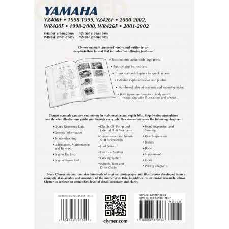 YZ400F 98-99, YZ426F 00-02, WR400F 98-00 WR426F 01-02 Revue technique Clymer YAMAHA Anglais