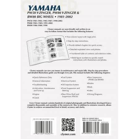 PW50 Y-Zinger, PW80 Y-Zinger and BW80 Big Wheel 81-02 Revue technique Clymer YAMAHA Anglais