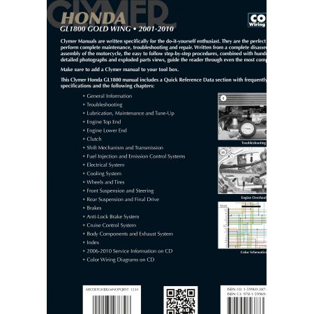 GL1800 Gold Wing 01-10 Revue technique Clymer HONDA Anglais