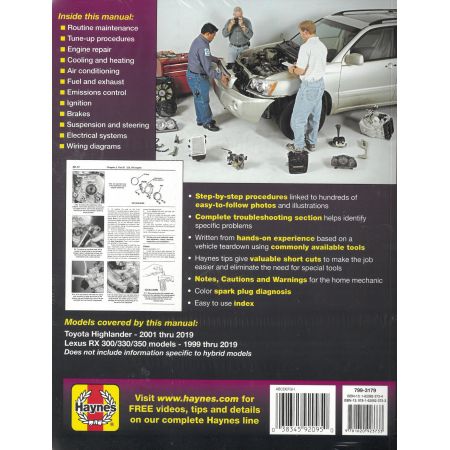 Highlander RX 3xx 99-19 Revue Technique Haynes TOYOTA LEXUS Anglais